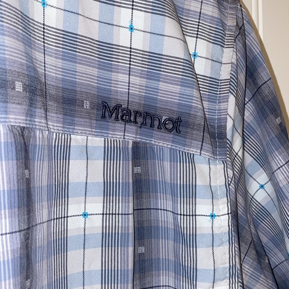 Marmot plaid button down shirt, greys and blue, men’s XL - Picture 6 of 7